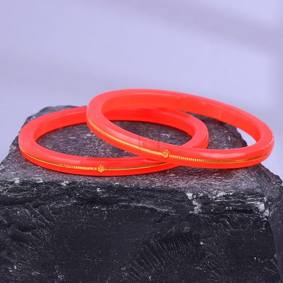 Exclusive Gold Pola Bangles for Women | Red Acrylic Chudi with Gold Line Design | Traditional Lightweight Bengali Shakha Pola Bangles | 6.5 Gram | Wedding, Festival & Daily Wear