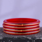 Exclusive Gold Pola Bangles – 22K Gold Plated Traditional Bangle Set for Women | Translucent Ruby Red Chura Kada Bangles | Bengali Ethnic Bridal & Festive Jewelry with Authenticity Card | BPJ_49