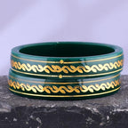 Gold Pola Bangles for Women | Traditional Green Bengali Pola Chudi with Gold Foil Design | Handmade Ethnic Wedding Festival Bangles | Lightweight Designer Jewelry