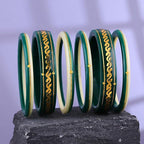 Premium Gold Pola Bangle Set for Women 6.5 Gram Traditional Bengali Handmade Green & White Ethnic Bridal Bangles Wedding Jewelry (Set of 6)