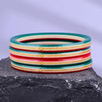 Exclusive Gold Pola Bangles for Women – Red & Green Acrylic Chudi Set with Gold Line Design | Traditional Lightweight Ethnic Bangles for Wedding, Festival, Party & Daily Wear | Pack of 2 & 4 | BPJ_55