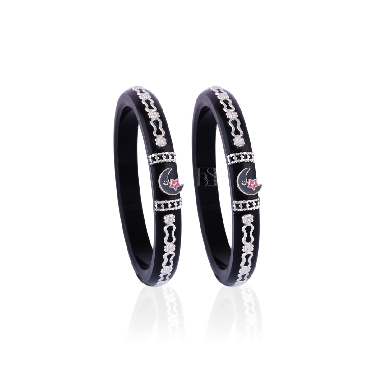 Girls Black & Silver Designer Bangles with Moon & Star Charm – Elegant Fashion Jewellery