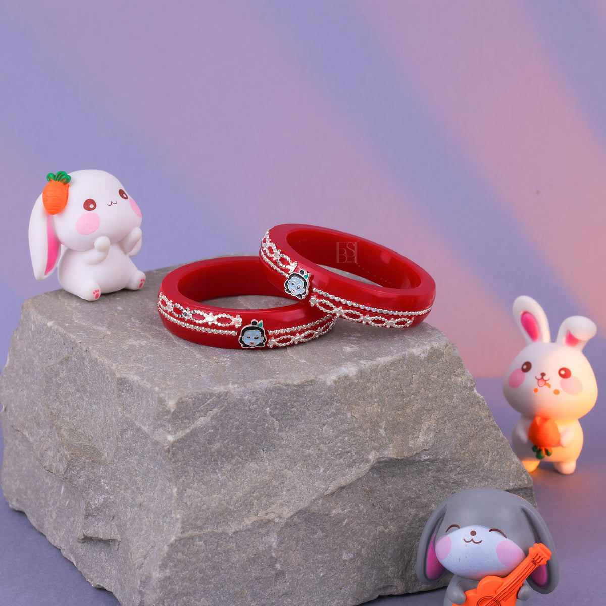 Girls' Red Chilled Bangles with Rose Gold & Silver-Tone Floral Detailing – Designer Fashion Jewellery