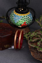 22K Gold Traditional Designer Bangles for Women | Red Meenakari Finish | Floral Engraved Pattern | Pair | 2.2 Gram