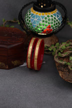 22K Gold Traditional Designer Bangles for Women | Red Meenakari Finish with Auspicious Motif | Pair | 2.18 Gram
