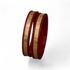 22K Gold Traditional Designer Bangles for Women | Red Meenakari Finish with Auspicious Motif | Pair | 2.18 Gram