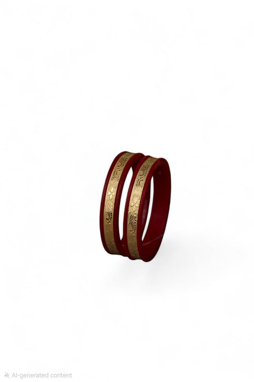 22K Gold Traditional Floral Designer Bangles for Women | Red Meenakari Finish | Lightweight Gold Bangles Pair | 2.5 Gram