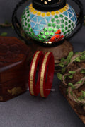 22K Gold Traditional Om & Swastik Designer Bangles for Women | Red Meenakari Finish | Lightweight Gold Bangles Pair | 2.18 Gram