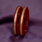 22K Gold Traditional Om & Swastik Designer Bangles for Women | Red Meenakari Finish | Lightweight Gold Bangles Pair | 2.18 Gram