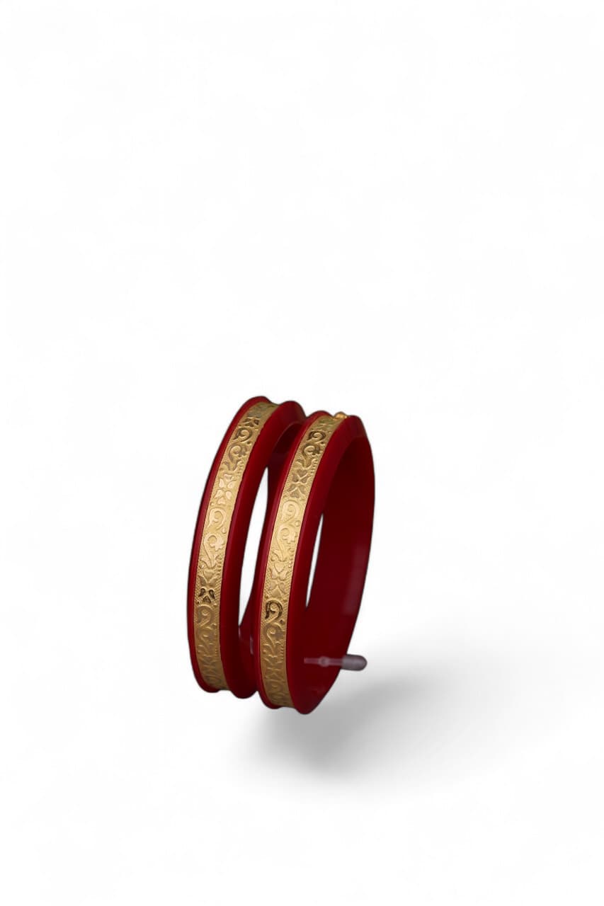 22K Gold Traditional Paisley Designer Bangles for Women | Red Meenakari Finish | Lightweight Gold Bangles Pair | 2.2 Gram