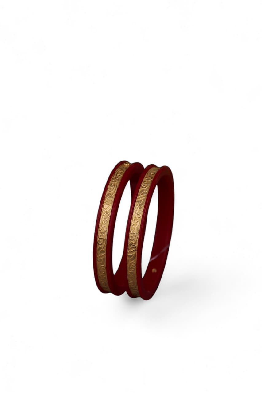 22K Gold Traditional Paisley Designer Bangles for Women | Red Meenakari Finish | Lightweight Gold Bangles Pair | 2.2 Gram