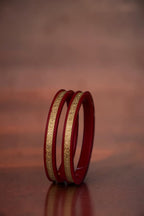 22K Gold Traditional Om Designer Bangles for Women | Red Meenakari Finish | Lightweight Gold Bangles Pair | 2.22 Gram
