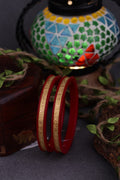 22K Gold Traditional Om Designer Bangles for Women | Red Meenakari Finish | Lightweight Gold Bangles Pair | 2.22 Gram