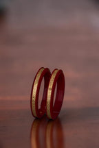 22K Gold Traditional Floral Designer Bangles for Women | Red Meenakari Finish | Lightweight Gold Bangles Pair | 2.21 Gram