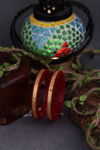 22K Gold Traditional Floral Designer Bangles for Women | Red Meenakari Finish | Lightweight Gold Bangles Pair | 2.21 Gram