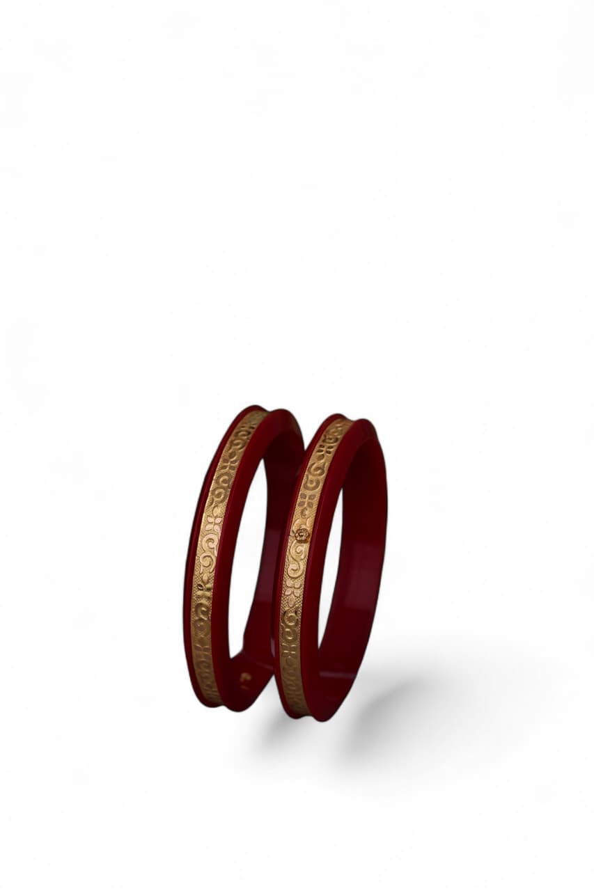 22K Gold Traditional Floral Designer Bangles for Women | Red Meenakari Finish | Lightweight Gold Bangles Pair | 2.21 Gram