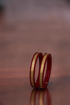 22K Gold Traditional Floral Designer Bangles for Women | Red Meenakari Finish | Lightweight Gold Bangles Pair | 2.2 Gram
