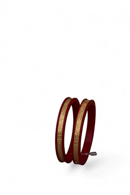 22K Gold Traditional Floral Designer Bangles for Women | Red Meenakari Finish | Lightweight Gold Bangles Pair | 2.2 Gram