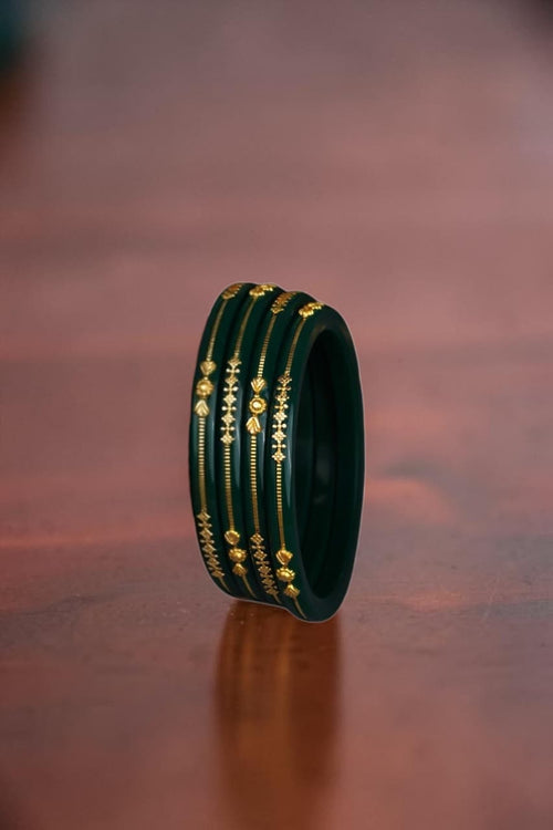22K Gold Green Meenakari Bangles Set for Women | Traditional Lightweight Gold Bangles | 2 Gram