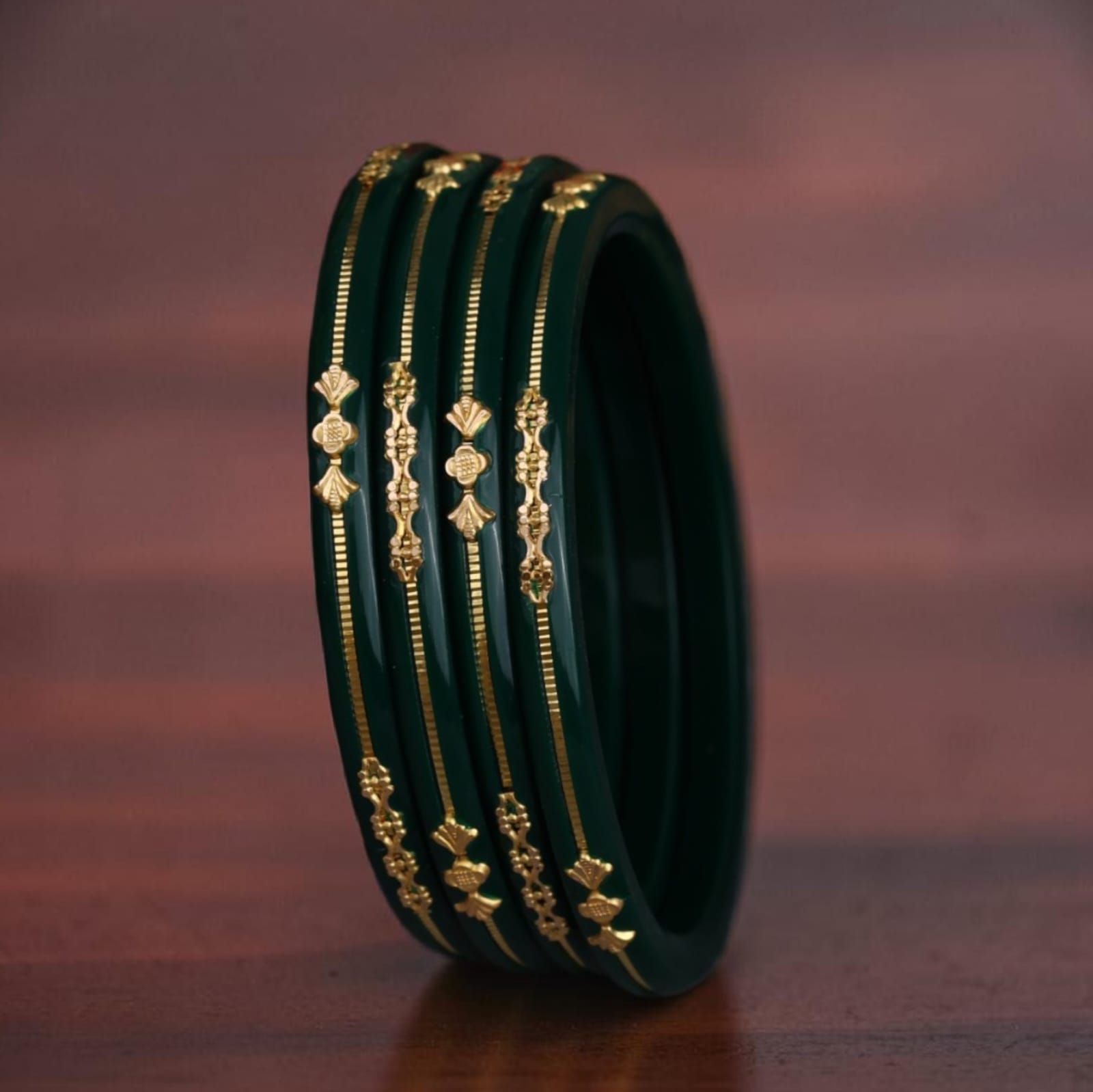 22K Gold Green Traditional Bangles Set for Women | Lightweight Daily Wear Gold Bangles | 1.99 Gram