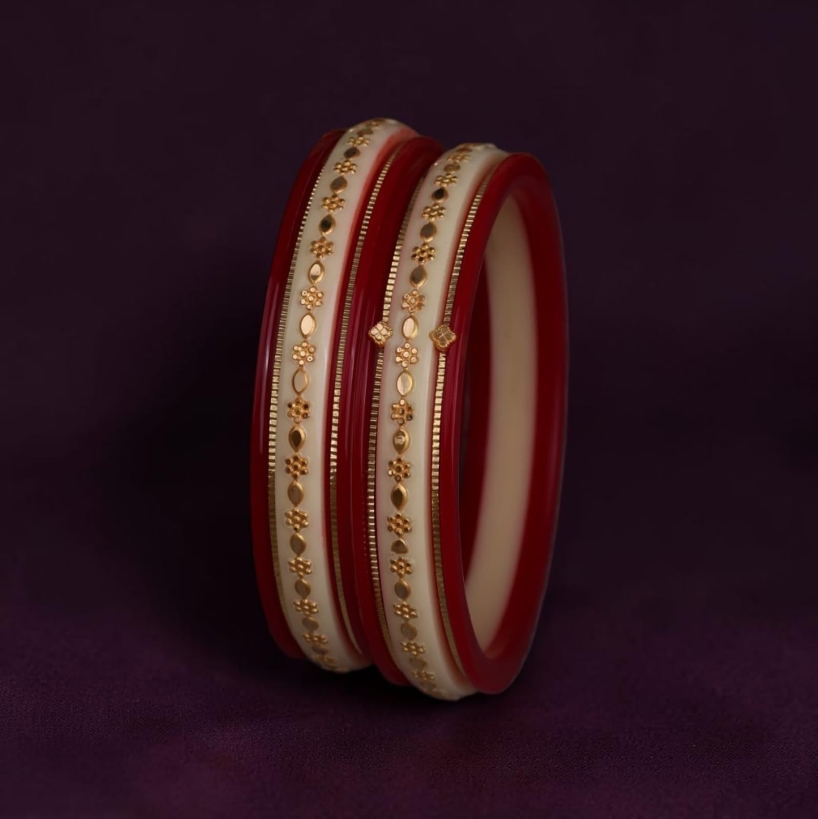 22K Gold Ivory Meenakari Bangles Set for Women | Lightweight Traditional Gold Bangles | 2.1 Gram