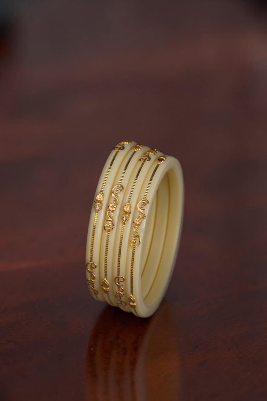 22K Gold Ivory Traditional Bangles Set for Women | Lightweight Daily Wear Gold Bangles | 2 Gram
