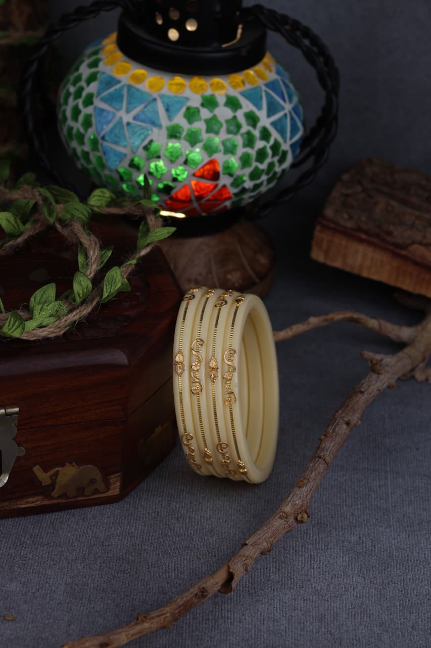 22K Gold Ivory Traditional Bangles Set for Women | Lightweight Daily Wear Gold Bangles | 2 Gram
