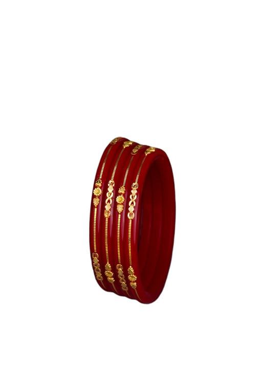 22K Gold Red Traditional Bangles Set for Women | Lightweight Daily Wear Gold Bangles | 2 Gram