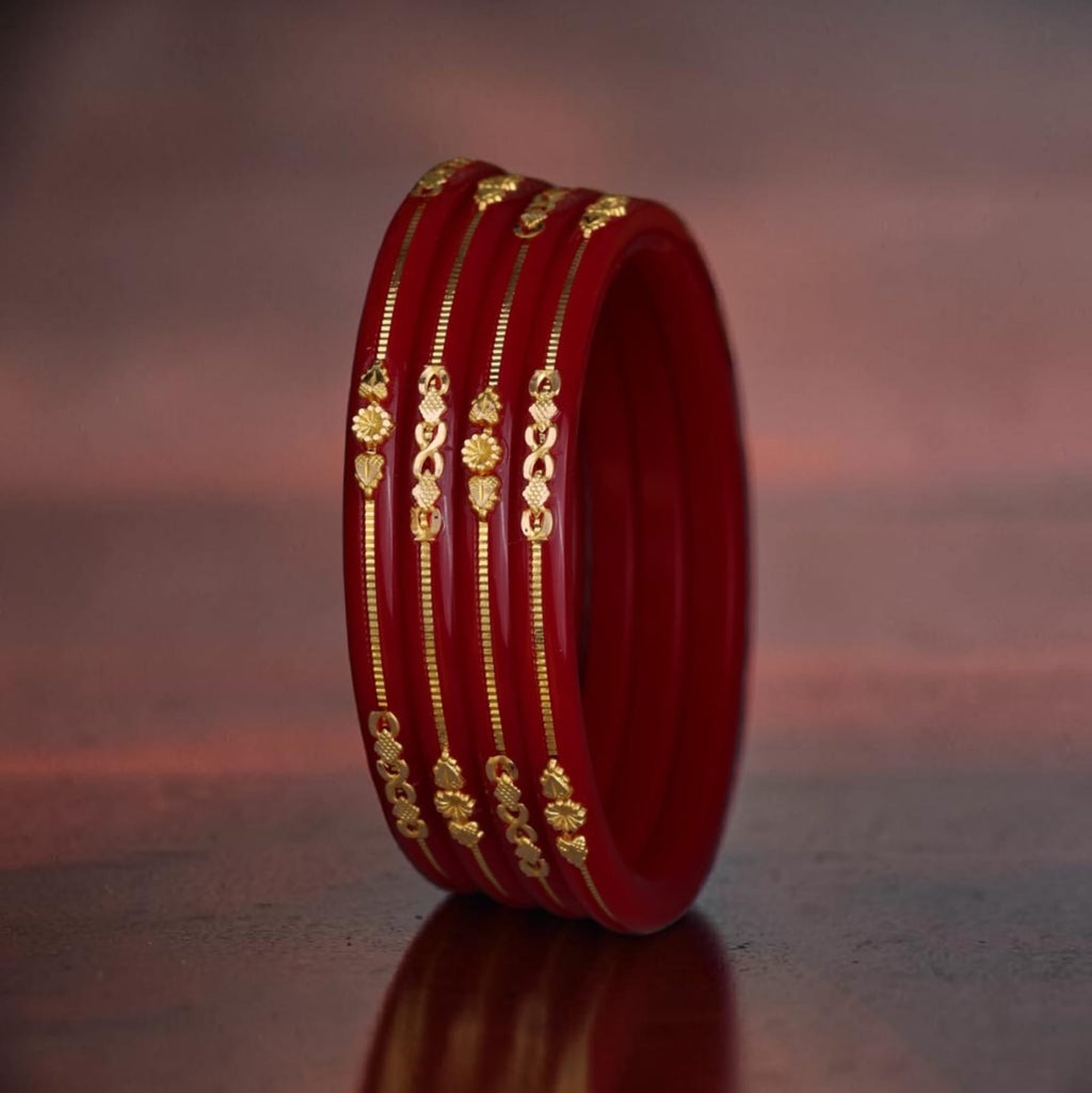 22K Gold Red Traditional Bangles Set for Women | Lightweight Daily Wear Gold Bangles | 2 Gram