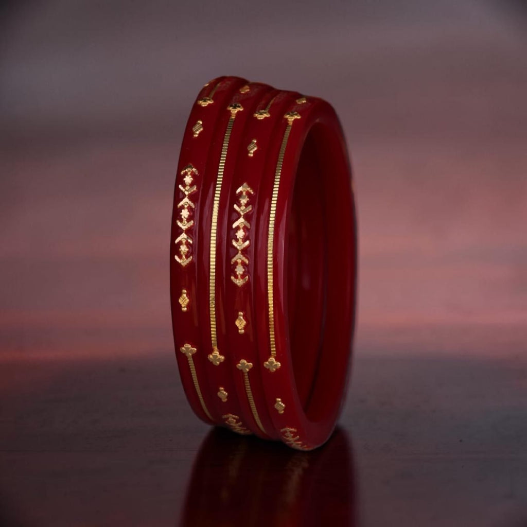22K Gold Red Traditional Bangles for Women | Lightweight Daily Wear Gold Bangles | 1.8 Gram