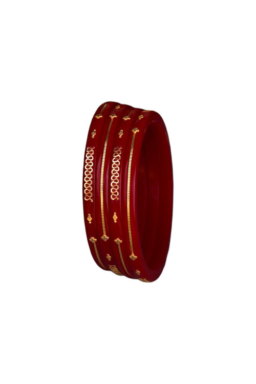 22K Exclusive Gold Bangles for Women | Traditional Red Bangles with Gold Chain Design | 1.9 Gram