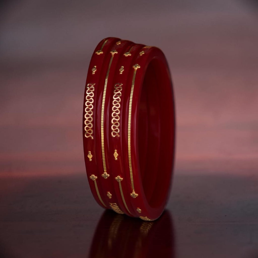 22K Exclusive Gold Bangles for Women | Traditional Red Bangles with Gold Chain Design | 1.9 Gram