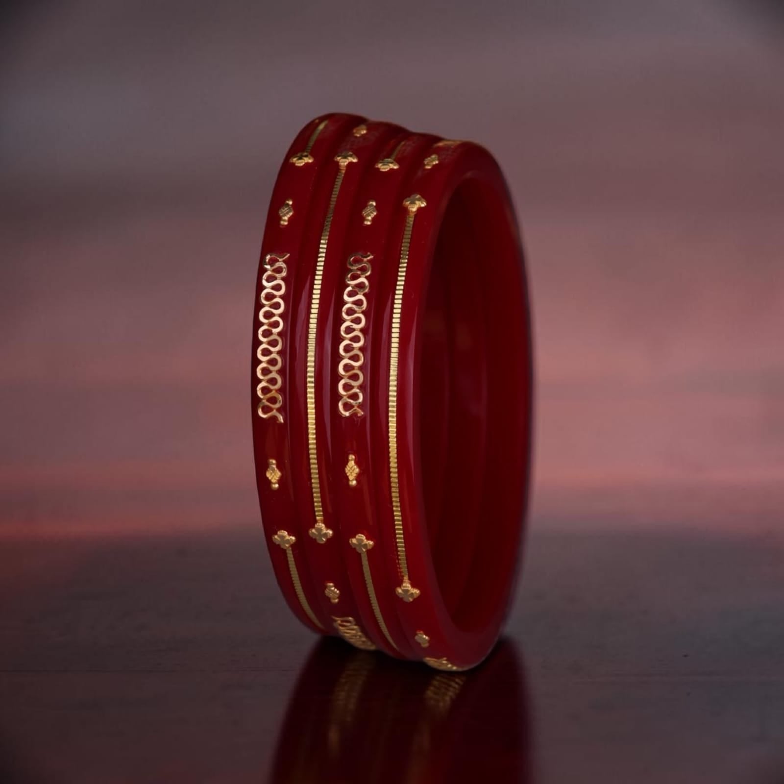 22K Exclusive Gold Bangles for Women | Traditional Red Bangles with Gold Chain Design | 1.9 Gram