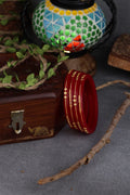 22K Exclusive Gold Bangles for Women | Designer Red Bangles with Gold Floral & Chain Pattern | 2 Gram