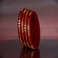 22K Exclusive Gold Bangles for Women | Designer Red Bangles with Gold Floral & Chain Pattern | 2 Gram