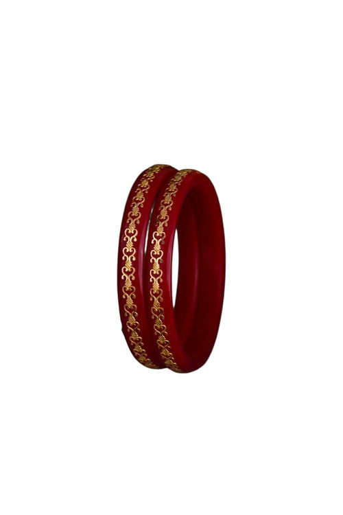 22K Exclusive Gold Bangles for Women | Designer Red Bangles with Gold Vine Border Pattern | 2.5 Gram