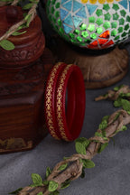 22K Exclusive Gold Bangles for Women | Designer Red Bangles with Gold Vine Border Pattern | 2.5 Gram