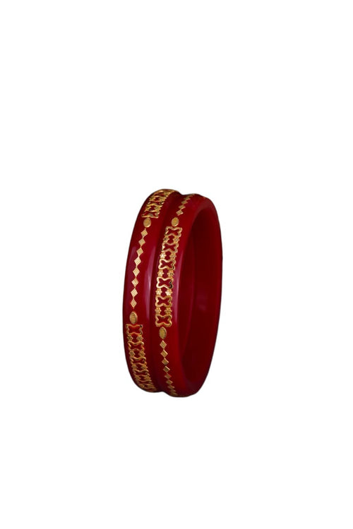 22K Exclusive Gold Bangles for Women | Designer Red Bangles with Geometric Gold Pattern | 2.3 Gram