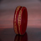22K Exclusive Gold Bangles for Women | Designer Red Bangles with Geometric Gold Pattern | 2.3 Gram