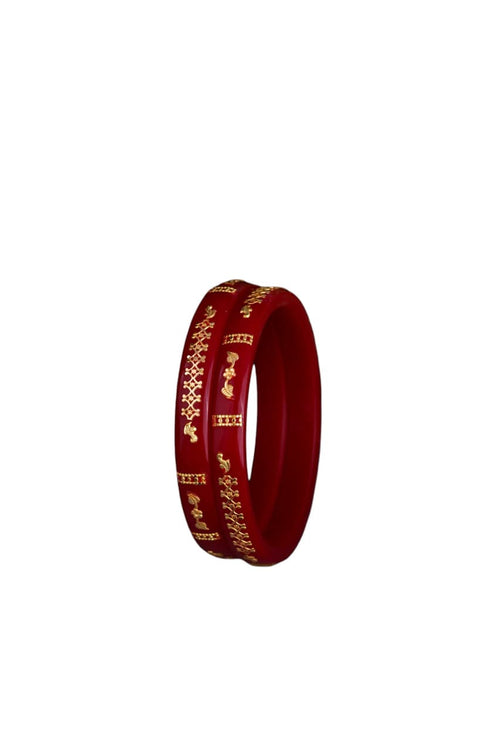 22K Exclusive Gold Bangles for Women | Traditional Red Bangles with Antique Gold Motif Design | 2.5 Gram