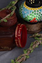 22K Exclusive Gold Bangles for Women | Traditional Red Bangles with Antique Gold Motif Design | 2.5 Gram