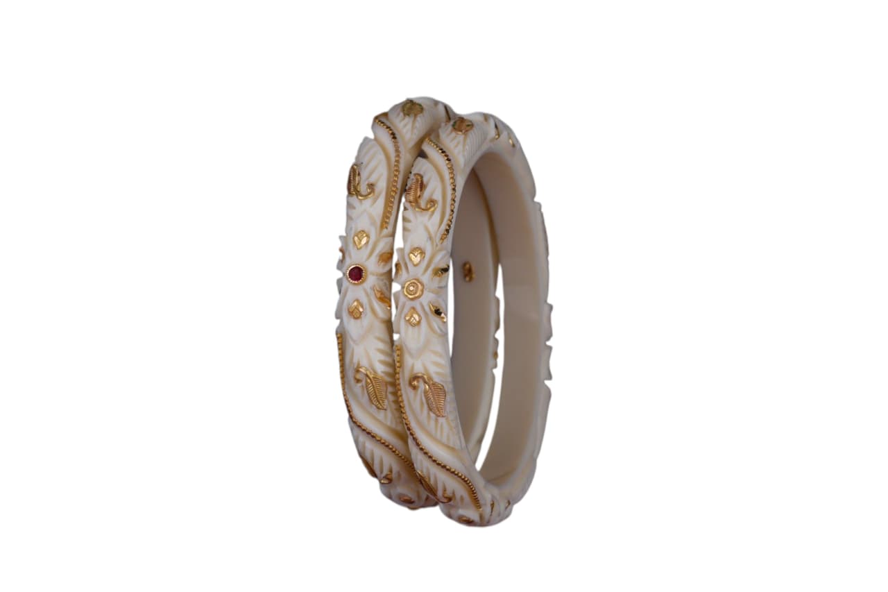 22K Exclusive Floral Designer Gold Bangles for Women | Ivory Traditional Gold Bangles | 2.8 Gram