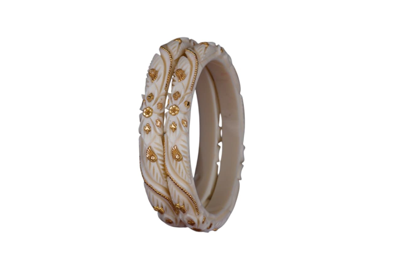 22K Exclusive Floral Designer Gold Bangles for Women | Ivory Carved Traditional Gold Bangles | 2.75 Gram