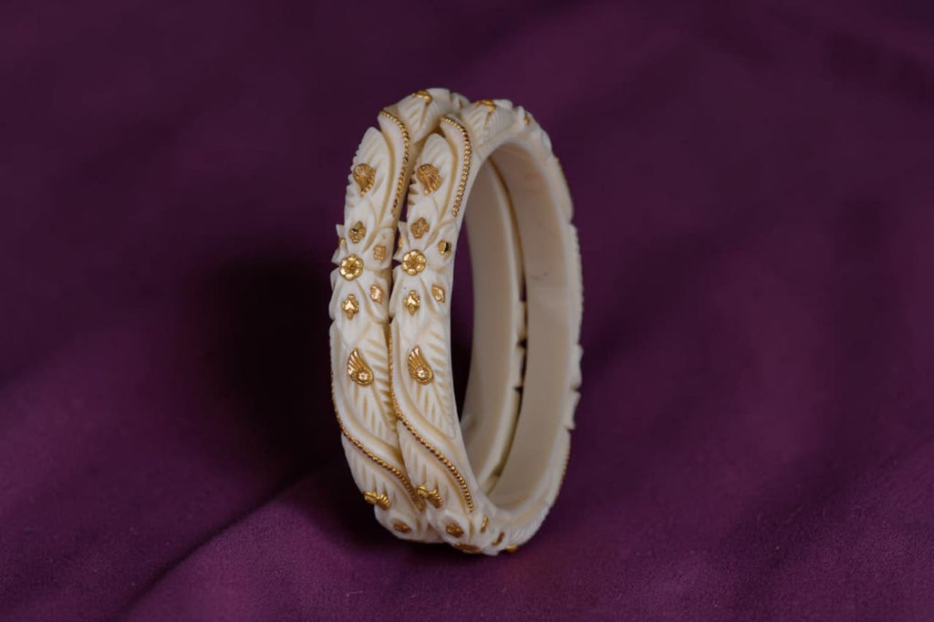 22K Exclusive Floral Designer Gold Bangles for Women | Ivory Carved Traditional Gold Bangles | 2.75 Gram