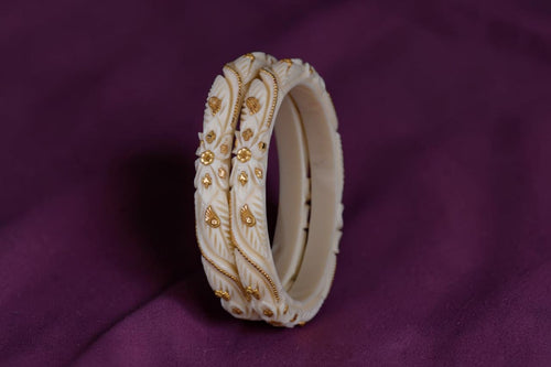 22K Exclusive Floral Designer Gold Bangles for Women | Ivory Carved Traditional Gold Bangles | 2.75 Gram